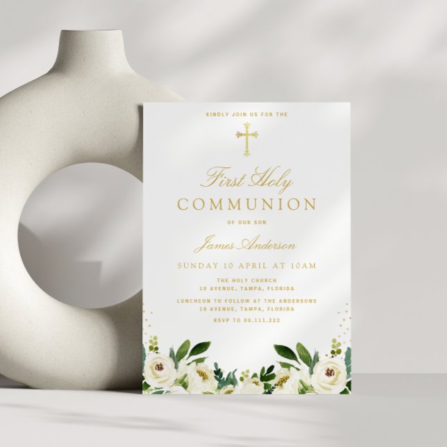 white floral first holy communion invitation (Creator Uploaded)