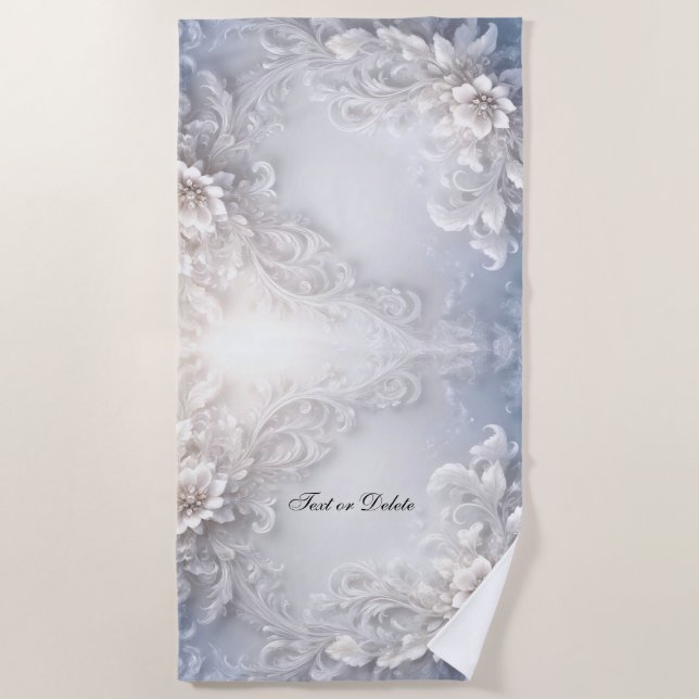 White Floral Flourish Beach Towel (Front)