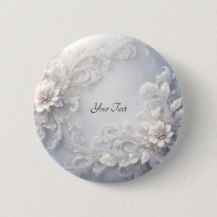 White Floral Flourish Button