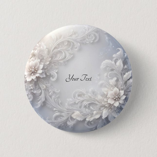 White Floral Flourish Button (Front)