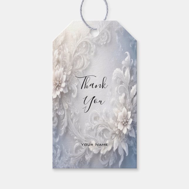 White Floral Flourish Gift Tag (Front)