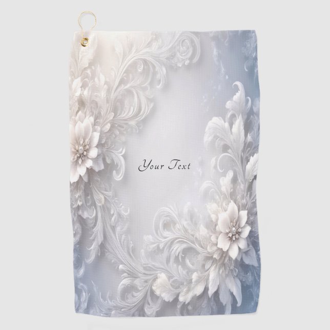 White Floral Flourish Golf Towel (Front)