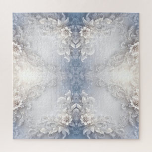 White Floral Flourish Jigsaw Puzzle