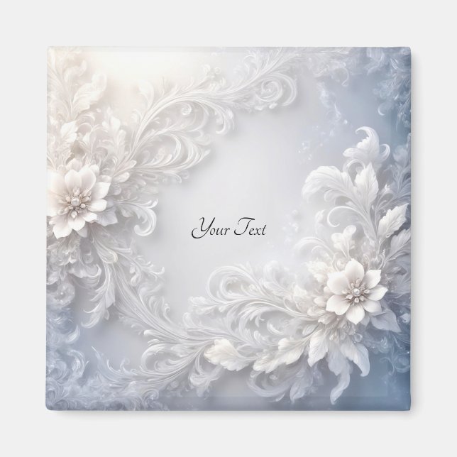 White Floral Flourish Magnet (Front)