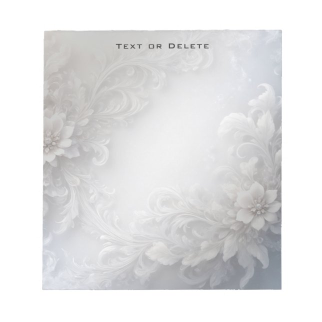 White Floral Flourish Notepad (Front)