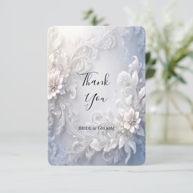 White Floral Flourish Thank You Card (Standing Front)