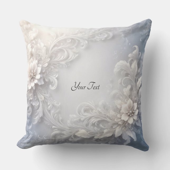 White Floral Flourish Throw Pillow (Front)