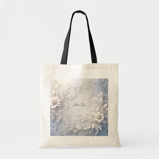 White Floral Flourish Tote Bag (Front)