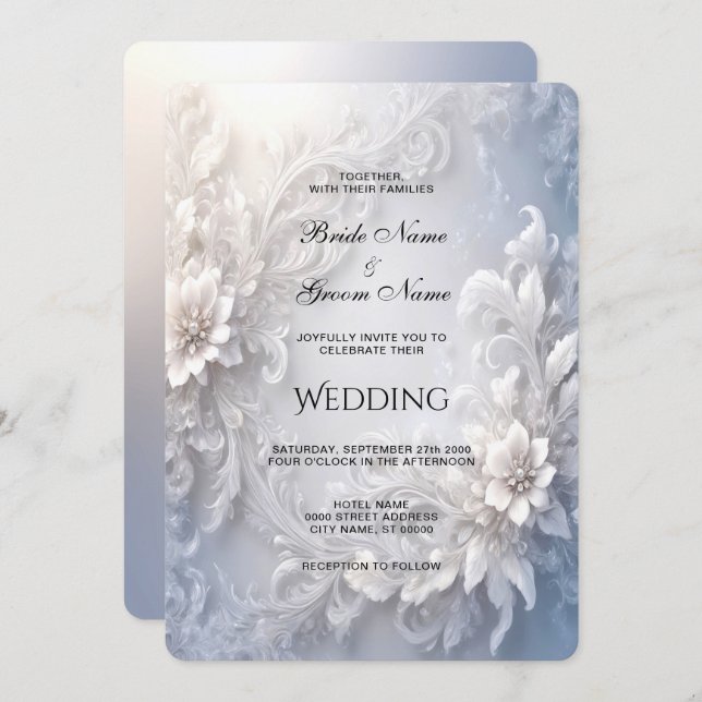 White Floral Flourish Wedding Invitation (Front/Back)