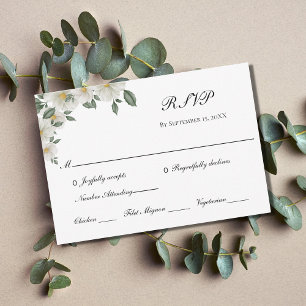 White Floral Flower Elegant Formal Classic Wedding RSVP Card