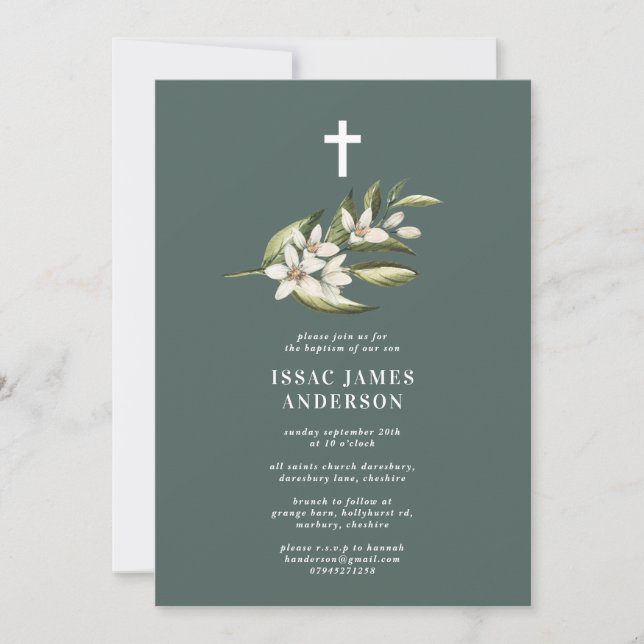 White floral & foliage blossom christening baptism (Front)
