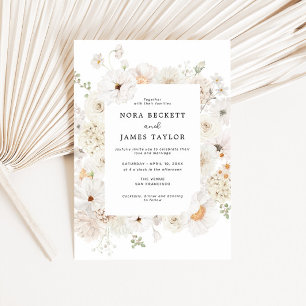 White Floral Frame Wedding Invitation