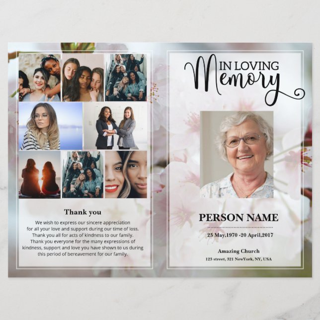 White Floral Funeral Program template (Front)