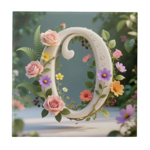 White Floral Garden Monogram Letter O Tile