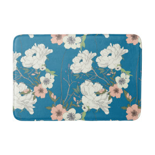 White Floral Garden Pattern Bath Mat