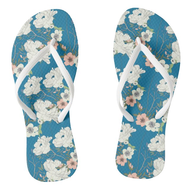 White Floral Garden Pattern Jandals (Footbed)