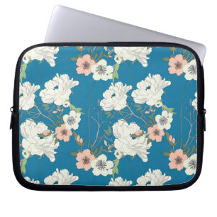 White Floral Garden Pattern Laptop Sleeve