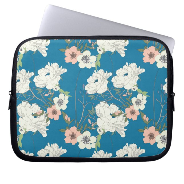 White Floral Garden Pattern Laptop Sleeve (Front)