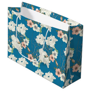 White Floral Garden Pattern Large Gift Bag