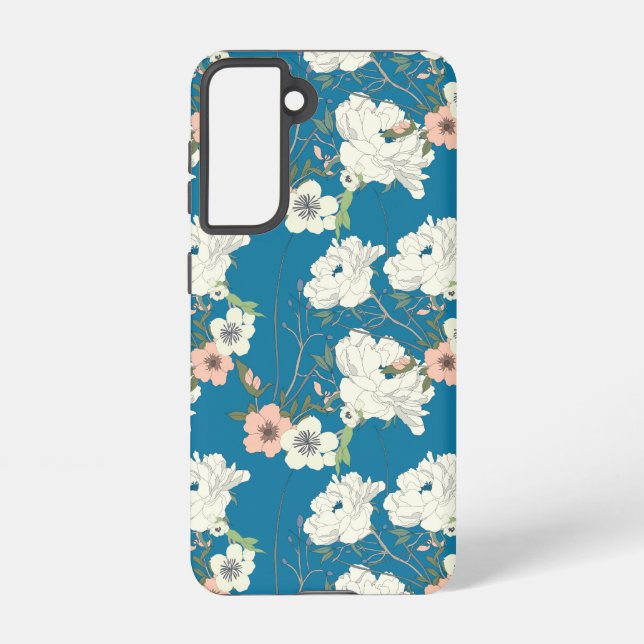 White Floral Garden Pattern Samsung Galaxy S21 Case (Back)