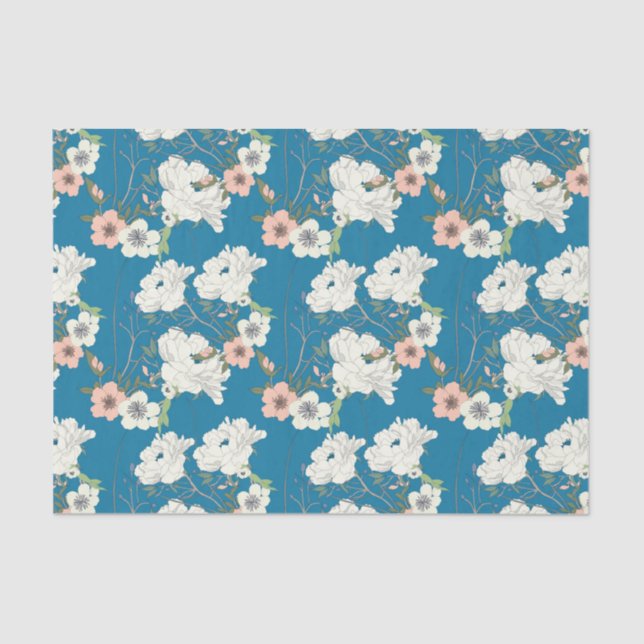 White Floral Garden Pattern Tissue Paper (Front)