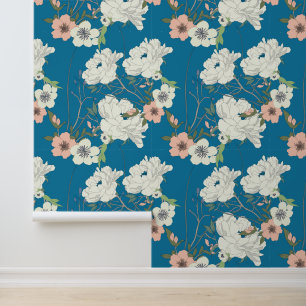 White Floral Garden Pattern Wallpaper