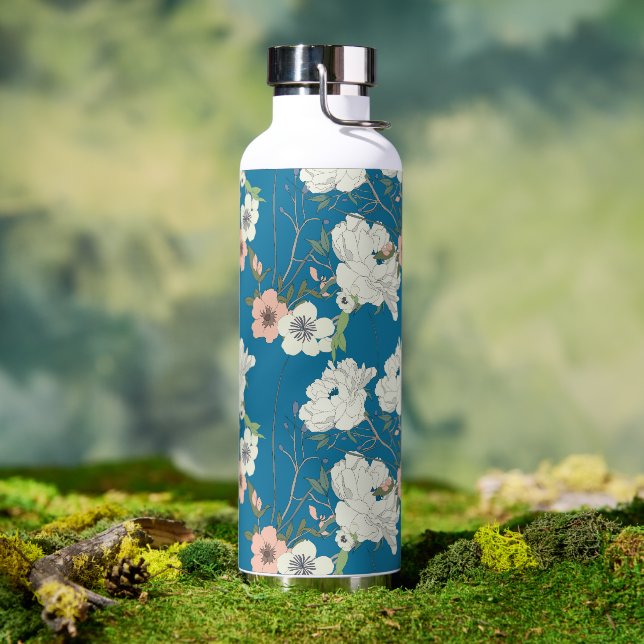 White Floral Garden Pattern Water Bottle (Outdoor)
