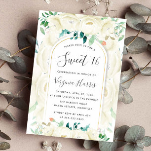 White Floral Garden Sweet Sixteen 16 Birthday Invitation