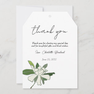 White Floral Gardenia Simple Garden Bridal Shower  Thank You Card