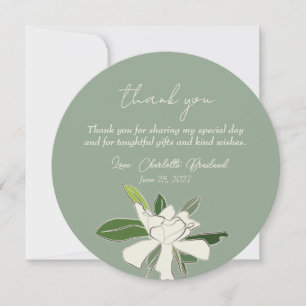 White Floral Gardenia Simple Garden Bridal Shower  Thank You Card
