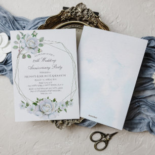 White Floral Geometric Watercolor 25th Anniversary Invitation