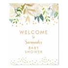 White Floral Gold Baby Shower Welcome Sign