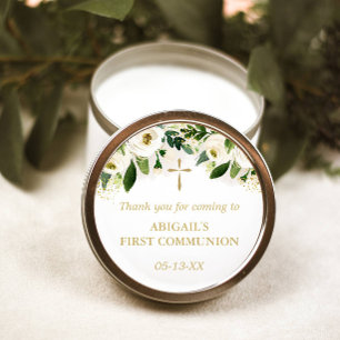 White Floral Gold Cross Religious Classic Round Sticker