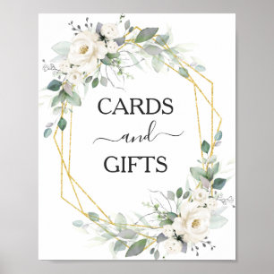 White floral gold frame wedding Cards & Gifts sign