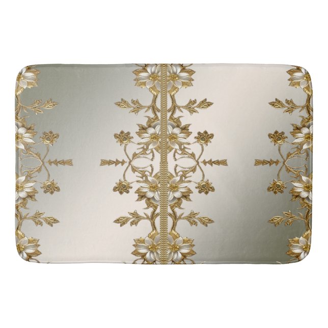 White Floral Gold Ornate Bath Mat (Front)