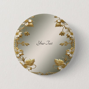 White Floral Gold Ornate Button