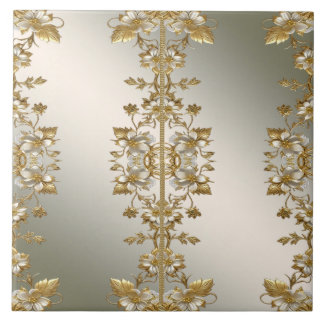 White Floral Gold Ornate Ceramic Tile