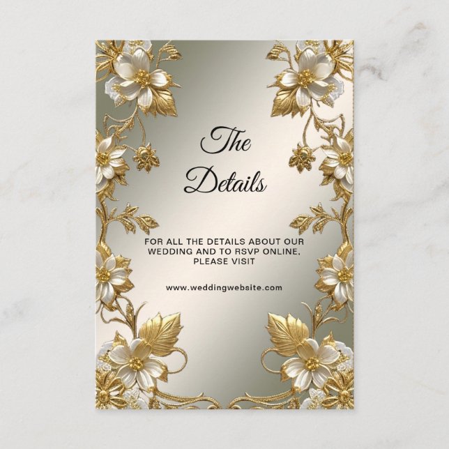 White Floral Gold Ornate Detail Enclosure Card (Front)
