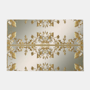 White Floral Gold Ornate Doormat