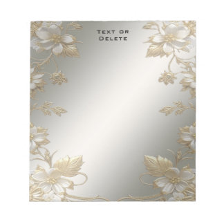 White Floral Gold Ornate Notepad