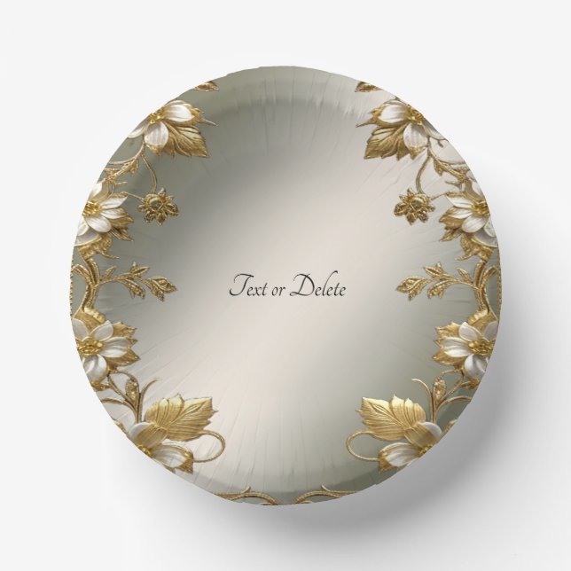 White Floral Gold Ornate Paper Plate (Front)