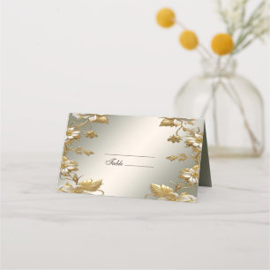 White Floral Gold Ornate Place Card