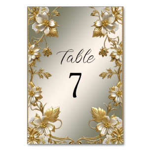 White Floral Gold Ornate Table Number