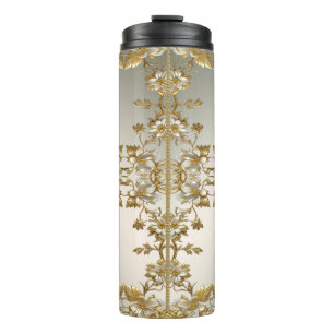 White Floral Gold Ornate Thermal Tumbler