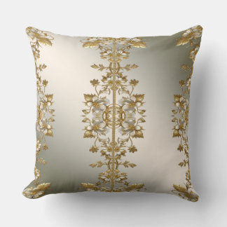 White Floral Gold Ornate Throw Pillow