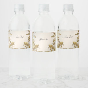 White Floral Gold Ornate Water Bottle Label