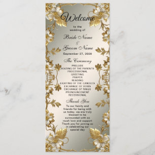 White Floral Gold Ornate Wedding Program Programme