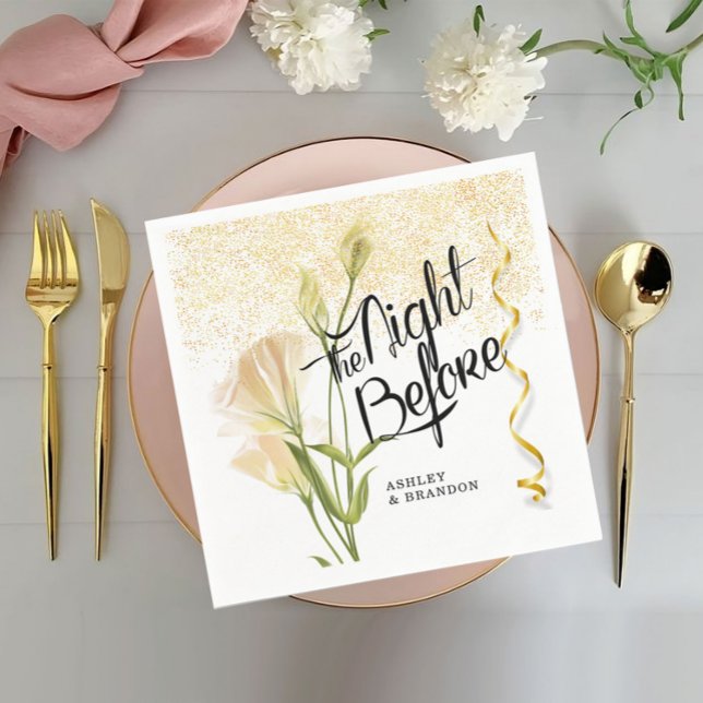 White Floral Gold Rehearsal Dinner Napkins (Creator Uploaded)