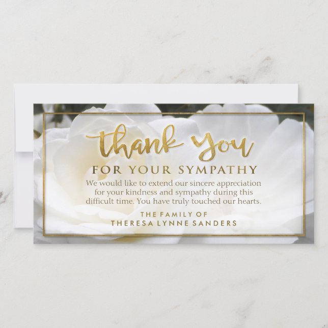 White Floral Golden Thank You Sympathy Card (Front)