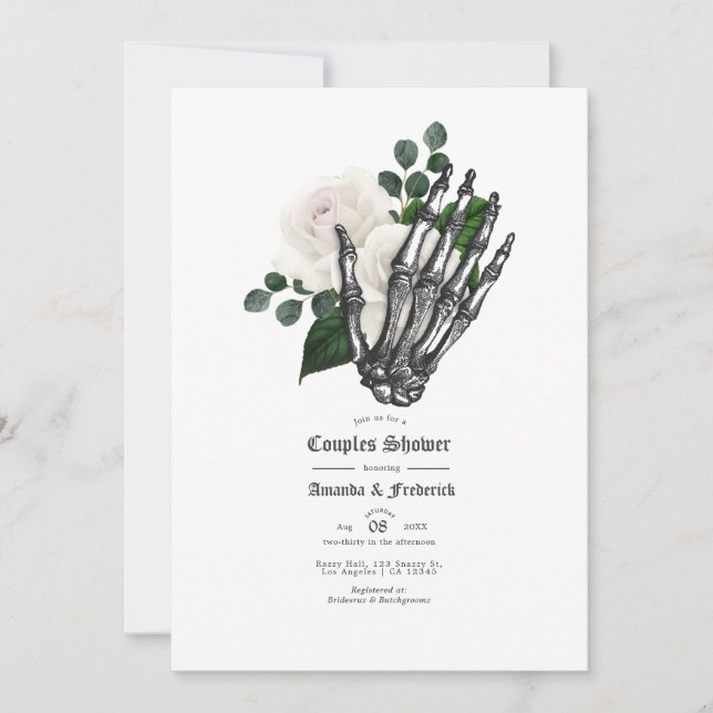 White Floral Gothic Wedding Couples Shower Invitation (Front)